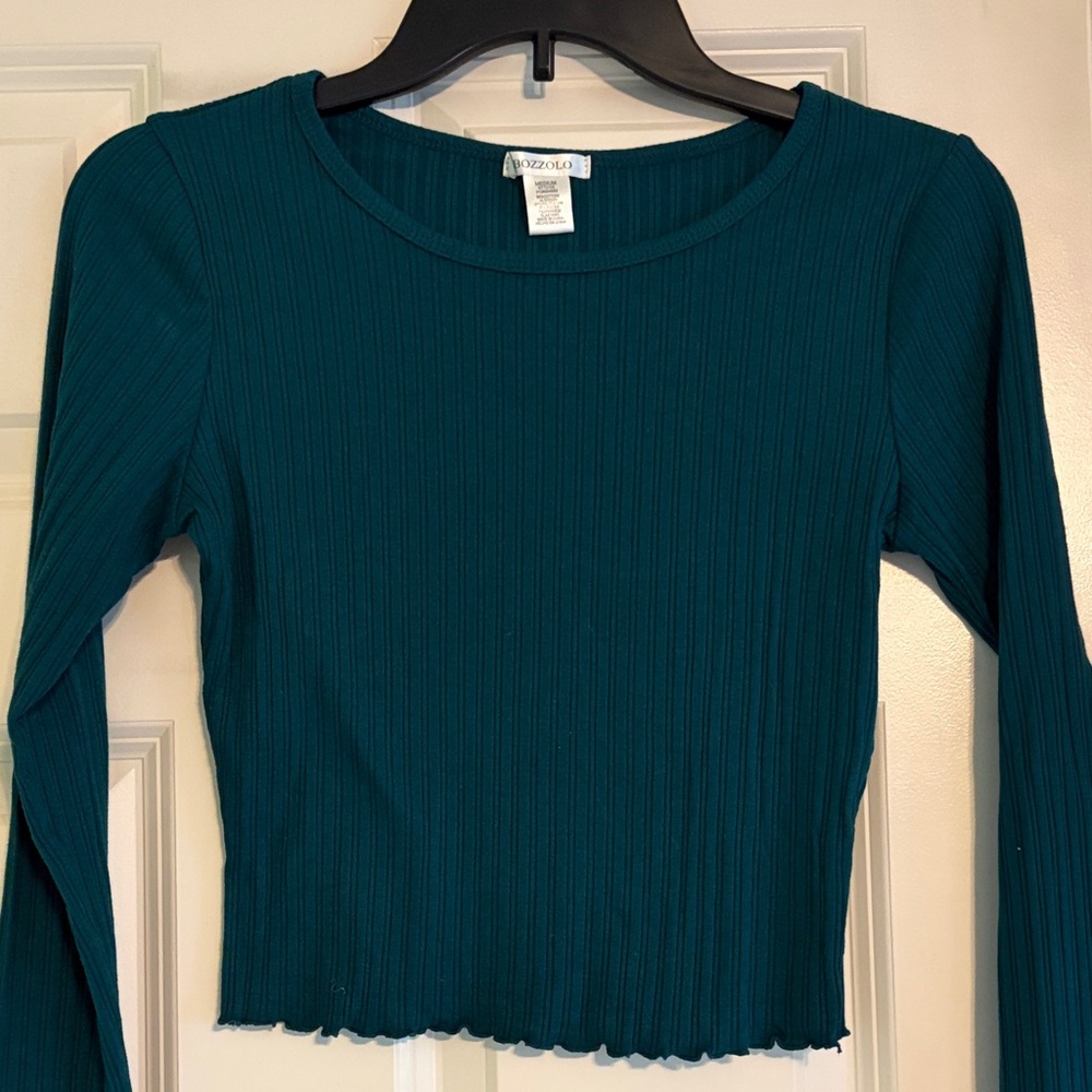 Bozzolo Teal Ribbed Long Sleeve Crop Top
